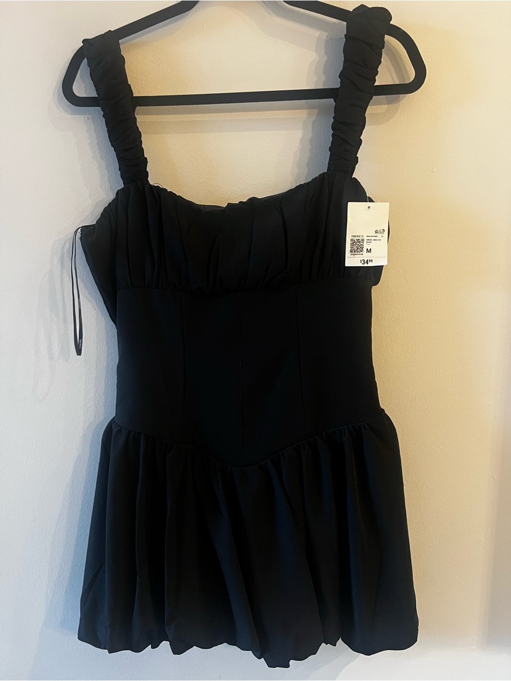 Black Mini Dress with Ruched Straps - Women